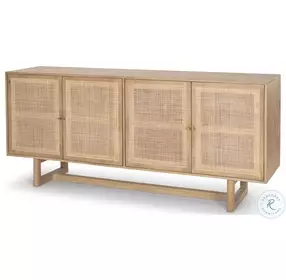 Grier Light Brown Wood Cane 4 Door Sideboard