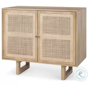Grier Light Brown Wood Cane 2 Door Accent Cabinet