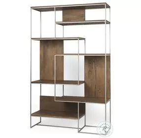 Morris Brown Wood And Silver Metal 6 Shelf Shelving Unit
