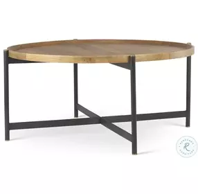 Marquisa Light Brown Wood And Black Metal Large Coffee Table