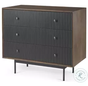 Grace Medium Brown Wood And Black Metal 3 Drawer Accent Cabinet