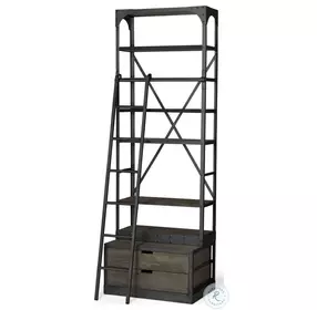 Brodie Brown And Gunmetal Ladder 4 Shelf 31" Shelving Unit