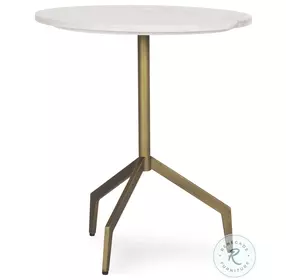 Serre White Marble And Gold Metal 3 Prong End Table