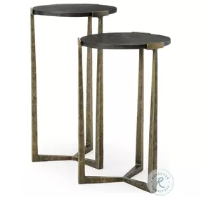Atticus Black Wood And Antiqued Gold Metal Nesting Accent Table Set Of 2