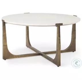 Atticus White Marble And Antiqued Gold Metal Coffee Table