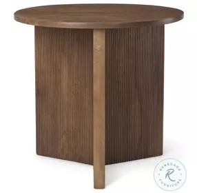 Enzo Medium Brown Fluted Wood Foyer Round Accent Table