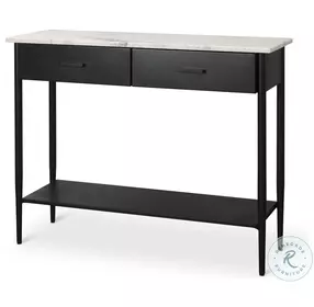 Amika White Marble Top Black Metal Console Table
