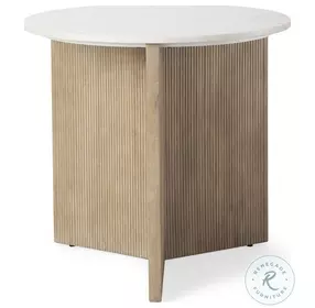 Enzo Marble And Light Brown Fluted Wood Foyer Wood Accent Table