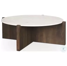 Bianca White Marble And Dark Brown Wood Coffee Table