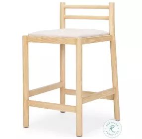 Sam Beige Fabric And Light Brown Wood Counter Height Stool