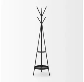 Everett Matte Black 71" Metal Shelves Coat Rack