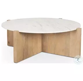 Bianca White Marble And Light Brown Wood Coffee Table