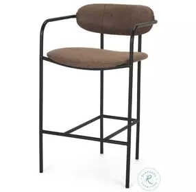 Parker Muted Brown Faux Leather And Black Metal Counter Height Stool