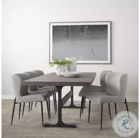 Araxi Dark Brown Solid Wood And Black Metal Rectangular Dining Room Set