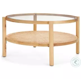 Weslyn Glass And Light Brown Solid Wood Coffee Table