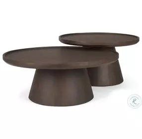 Takoda Dark Brown Wood Tapered Drum Nesting Coffee Tables
