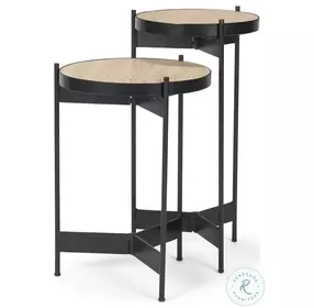 Wade Travertine Marble And Matte Black Metal End Tables