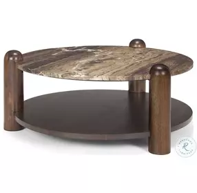 Jovia Cappuccino Marble And Brown Mango Wood Round Coffee Table