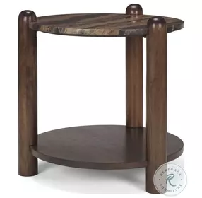 Jovia Cappuccino Marble And Brown Mango Wood Round Side Table