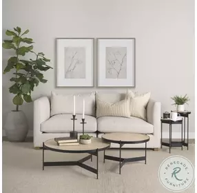 Wade Travertine Marble And Matte Black Metal Occasional Table Set