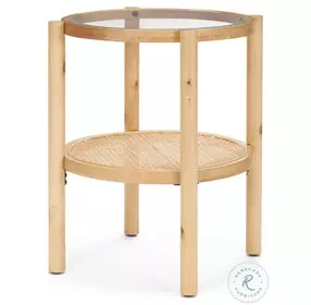 Weslyn Glass And Light Brown Solid Wood Side Table