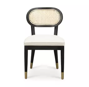 Cosette Black Dining Chair Upholstered in Cream Performance Linen