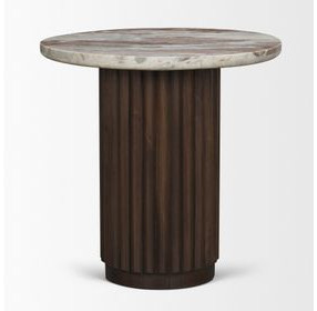 Marbrello Pink and Espresso Brown Marble Top Round Side Table