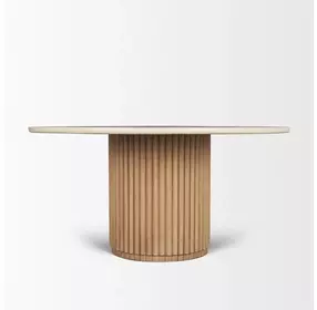 Marbrello Cream and Brown 60" Round Marble Top Dining Table