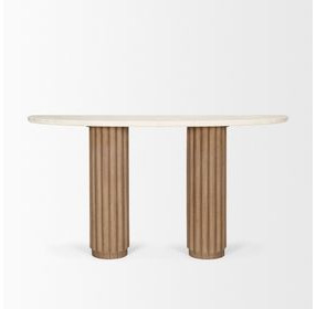 Marbrello Botticino and Light Brown D Shape Marble Top Console Table