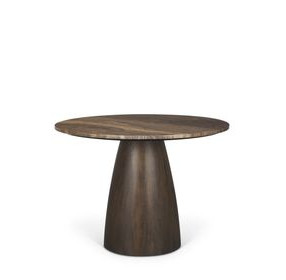 Allyson Dark Brown and Cappuccino 42" Round Marble Top Dining Table