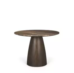 Allyson Dark Brown and Cappuccino 42" Round Marble Top Dining Table