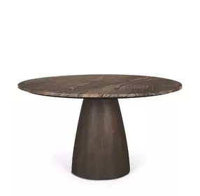 Allyson Dark Brown and Cappuccino 54" Round Marble Top Dining Table