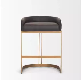 Hollyfield II Charcoal Brown Leather Upholstered Counter Height Stool with Nailhead Trim