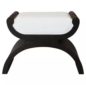 Janna White Linen And Espresso Oak Curved Stool