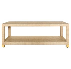 Patricia Natural Grasscloth Coffee Table With Antique Brass Foot Caps