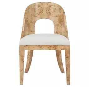Rafferty White Linen Performance Fabric Dining Chair With Matte Burl Wood Frame