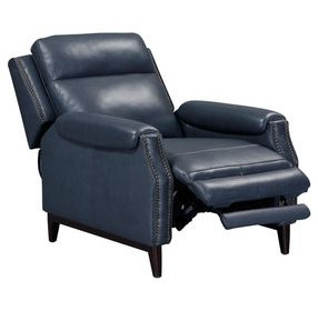 Rawling York Navy Leather Pushback Recliner with Nailhead Trim