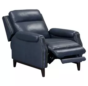 Rawling York Navy Leather Pushback Recliner with Nailhead Trim