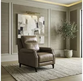 Westbury York Sand Leather Pushback Recliner with Nailhead Trim