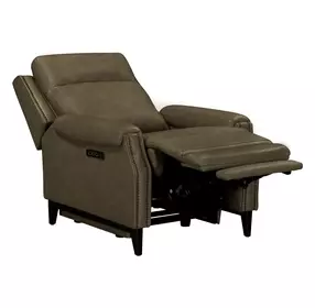 Rawling York Sand Leather Triple Power Recliner with USB Charging and Nailhead Trim