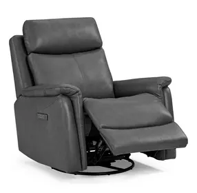 Rowland Aline Coal Leather Triple Power Swivel Glider Recliner with USB Charging