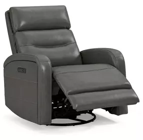 Ridgewell York Charcoal Leather Glider Power Recliner with USB Charging