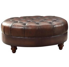 Newlyn Caramel Leather Upholstered Oval Ottoman