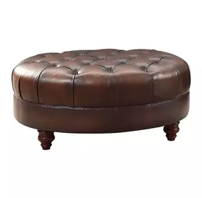 Newlyn Caramel Leather Upholstered Oval Ottoman