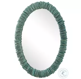 Bonaire Distressed Mottled Teal Blue Glaze Oval Mirror