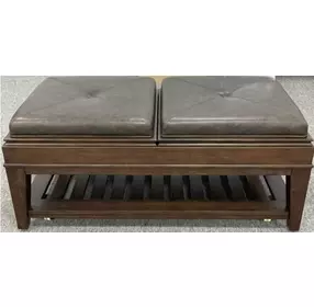 Hidden Treasures Medium Stain and Gray Rectangular Tray Ottoman Coffee Table
