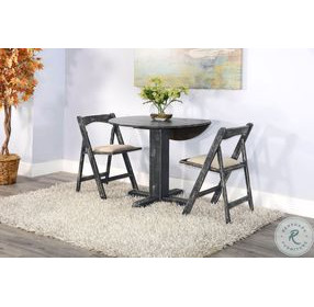 Rustic Refined Black Sand Round Drop Leaf Dining Room Set