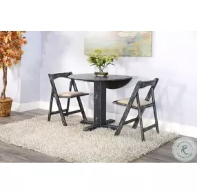 Rustic Refined Black Sand Round Drop Leaf Dining Room Set