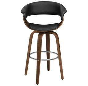 Zion Walnut And Black Upholstered Swivel Bar Stool
