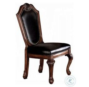 Chateau De Ville Black Synthetic Leather and Cherry Side Chair with Nailhead Trim Set of 2